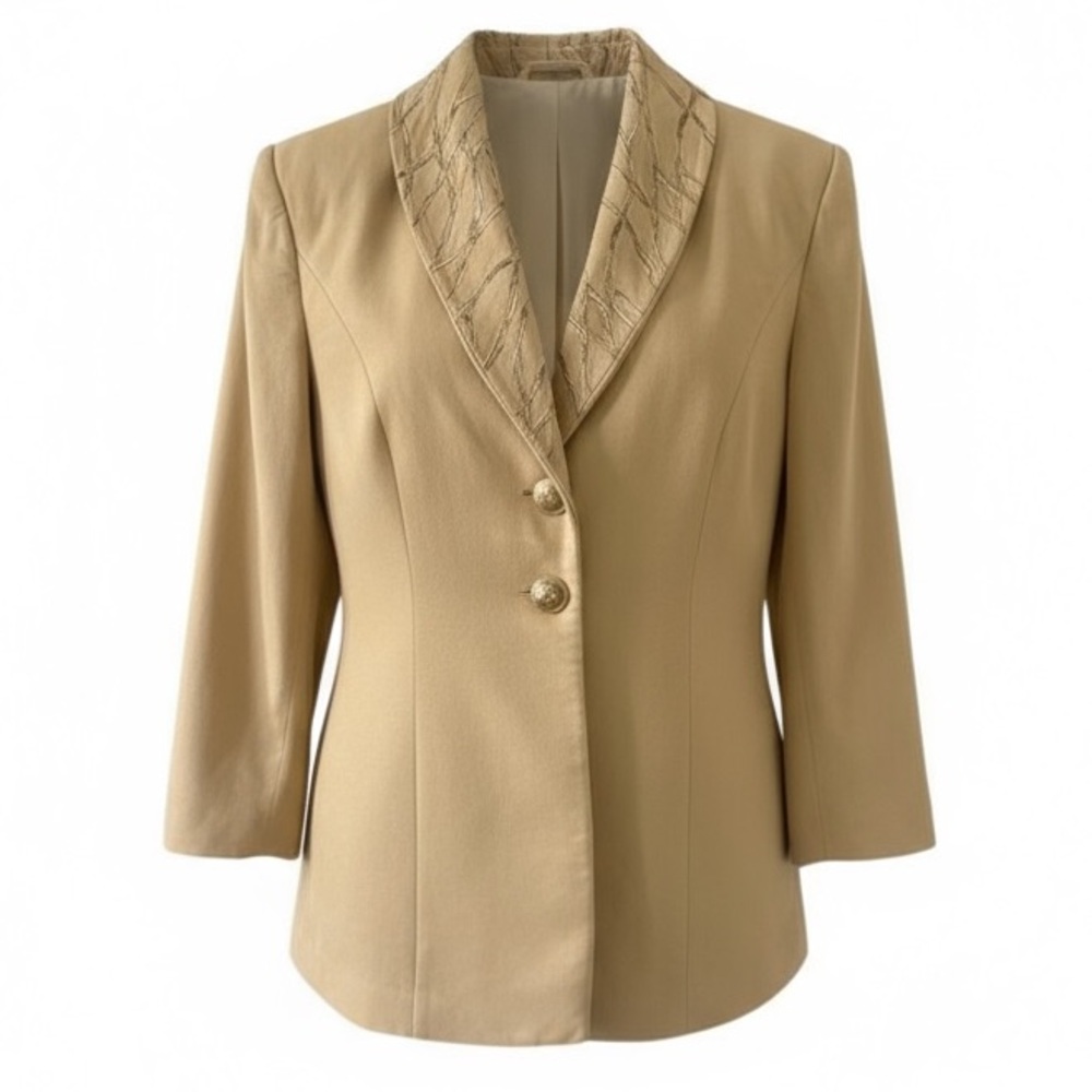 Griffith Gray for St. John Tan with Embroidered Collar Silk Jacket Size 2